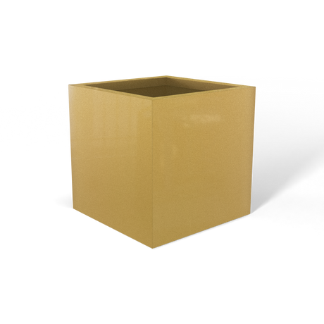 Monaco cube fiberglass planter in Gloss Metallic Gold, 7 × 7 × 7 in, studio render