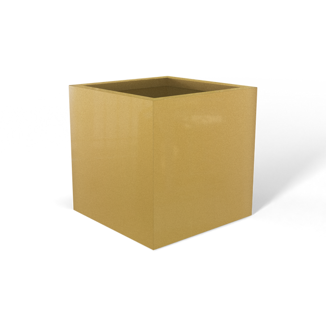 Monaco cube fiberglass planter in Gloss Metallic Gold, 7 × 7 × 7 in, studio render