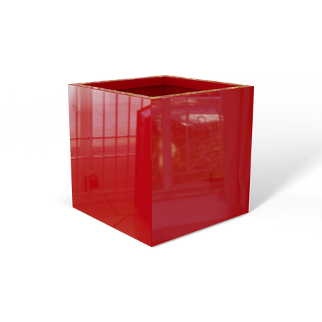 Monaco cube fiberglass planter in Gloss Red, 7 × 7 × 7 in, studio render