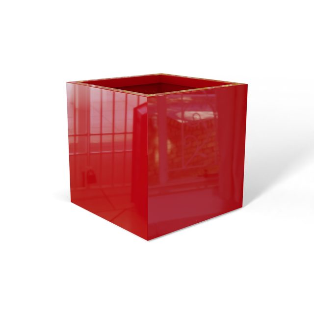 Monaco cube fiberglass planter in Gloss Red, 7 × 7 × 7 in, studio render