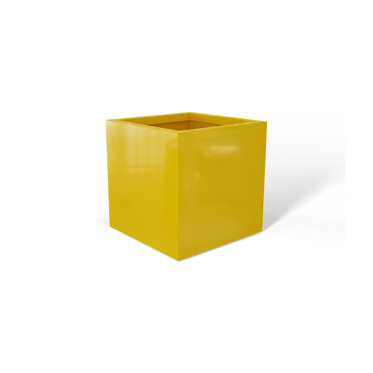 Monaco cube fiberglass planter in Gloss Saffron
