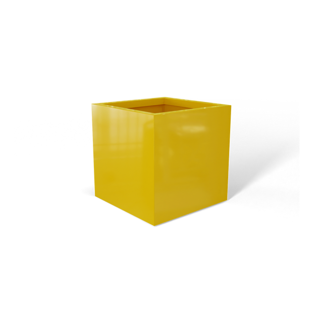 Monaco cube fiberglass planter in Gloss Saffron