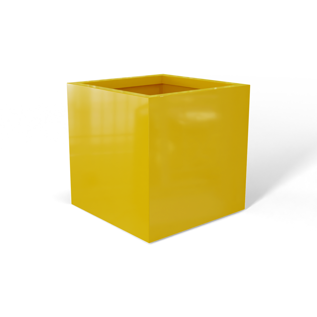 Monaco cube fiberglass planter in Gloss Saffron, 7 × 7 × 7 in, studio render