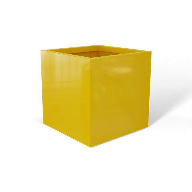 Monaco cube fiberglass planter in Gloss Saffron, 7 × 7 × 7 in, studio render