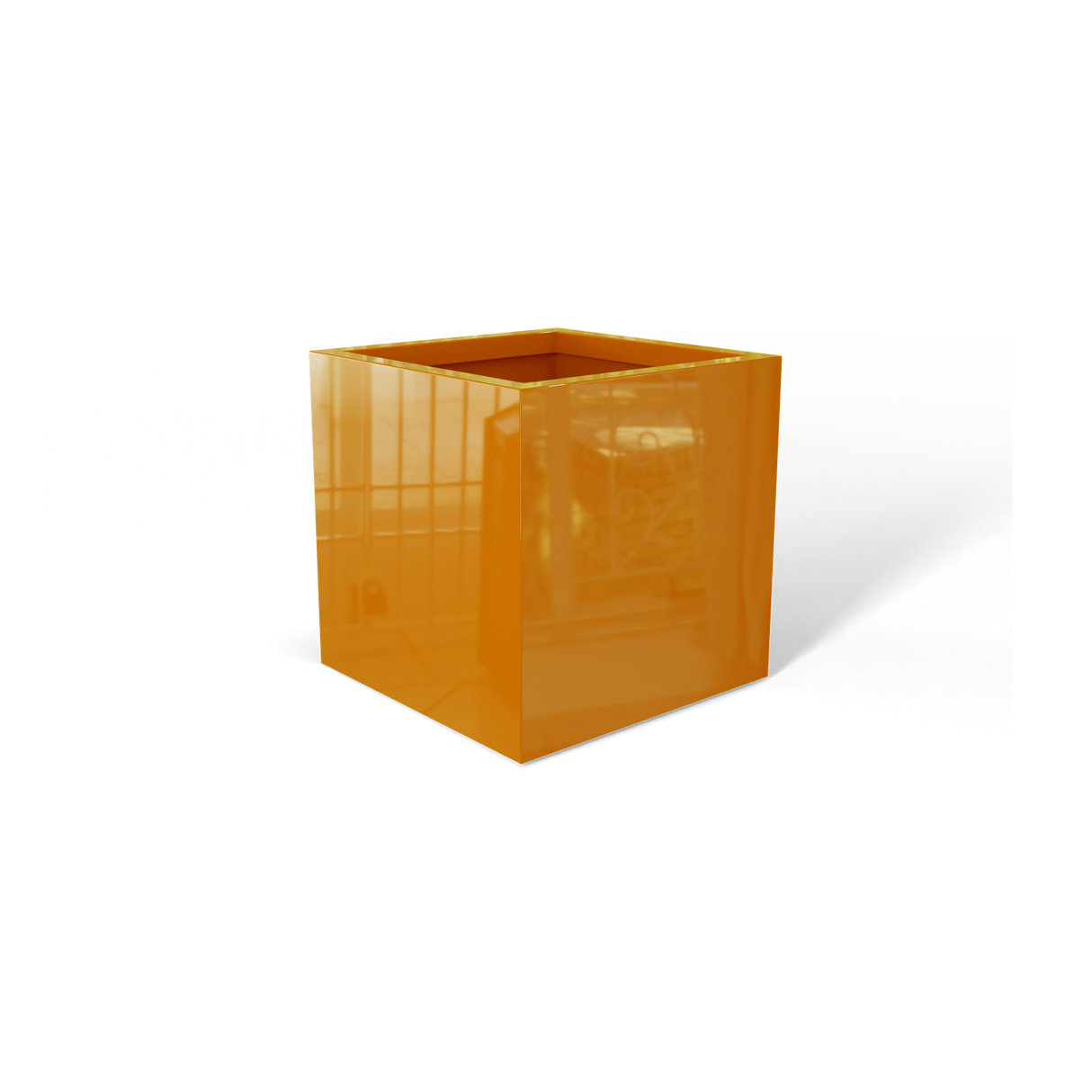 Monaco cube fiberglass planter in Gloss Tangerine
