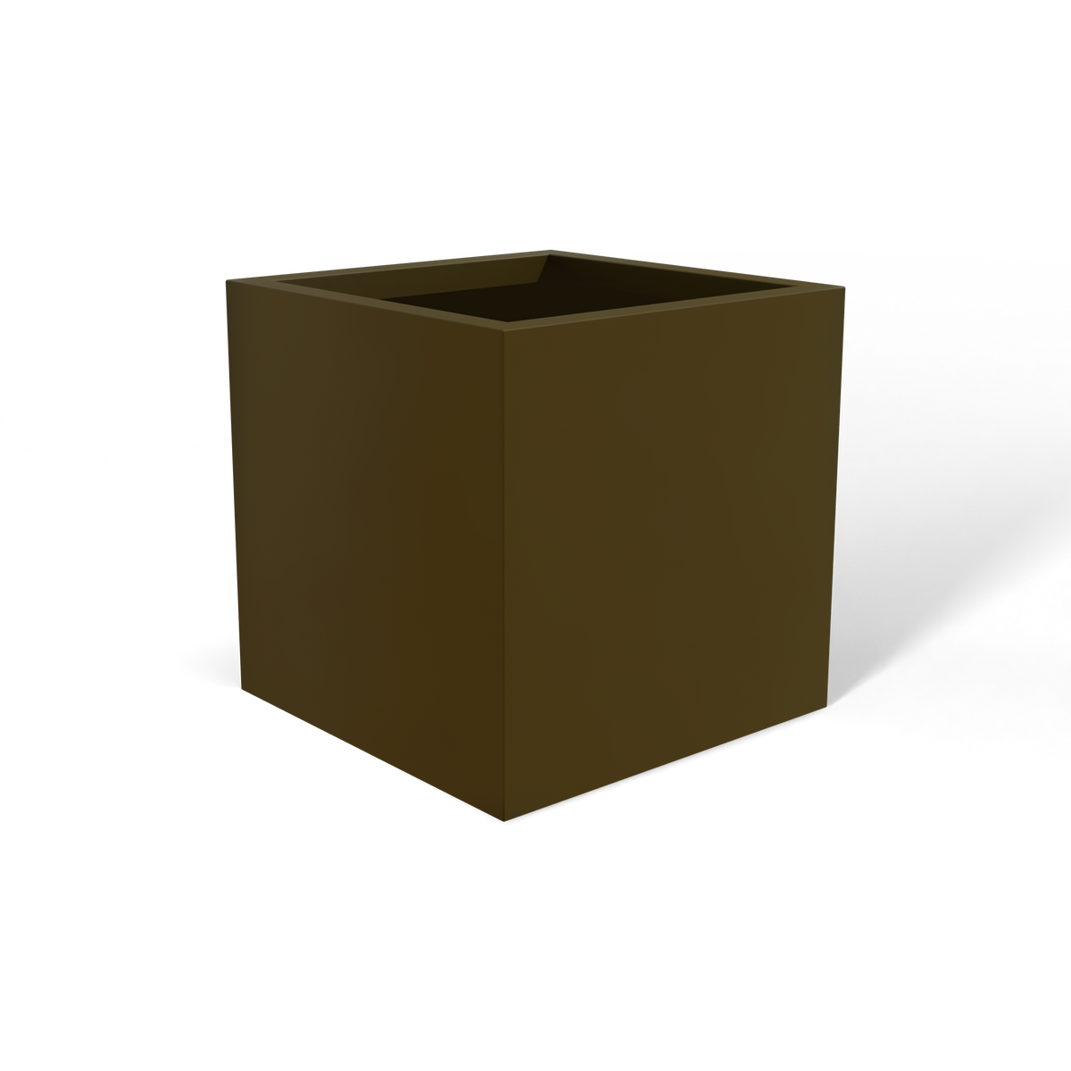 Monaco cube fiberglass planter in Matte Bronze, 7 × 7 × 7 in, studio render