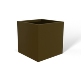 Monaco cube fiberglass planter in Matte Bronze, 7 × 7 × 7 in, studio render