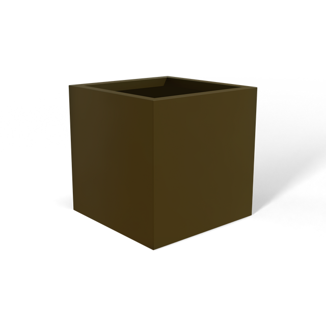 Monaco cube fiberglass planter in Matte Bronze, 7 × 7 × 7 in, studio render