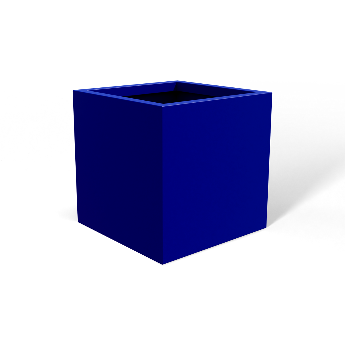 Monaco cube fiberglass planter in Matte Cobalt Blue, 7 × 7 × 7 in, studio render