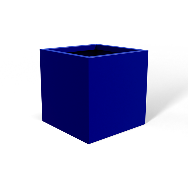 Monaco cube fiberglass planter in Matte Cobalt Blue, 7 × 7 × 7 in, studio render