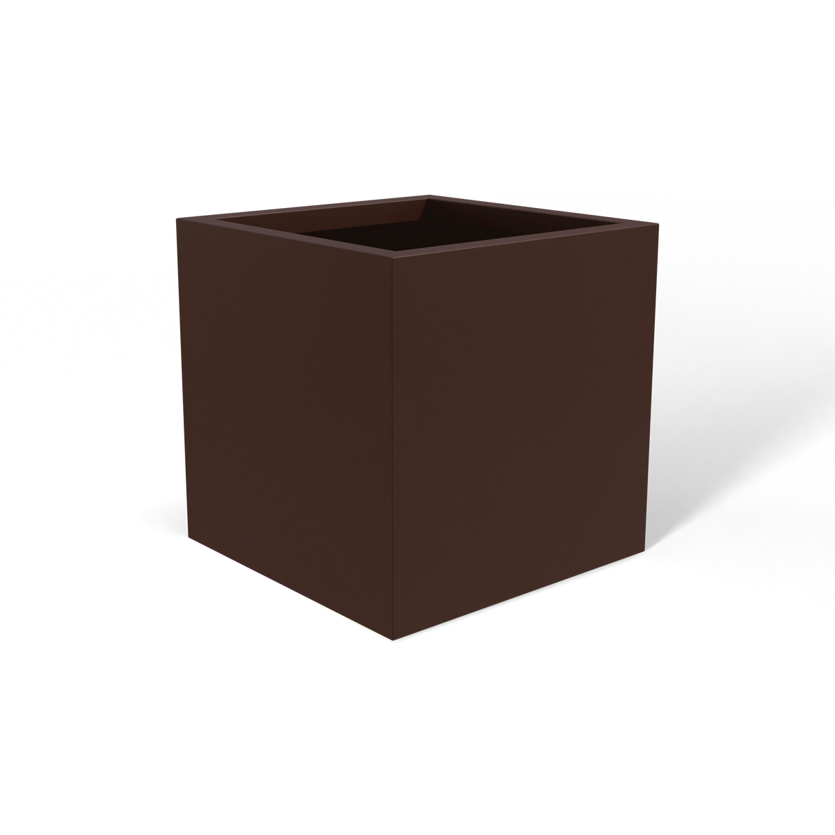 Monaco cube fiberglass planter in Matte Dark Brown, 7 × 7 × 7 in, studio render