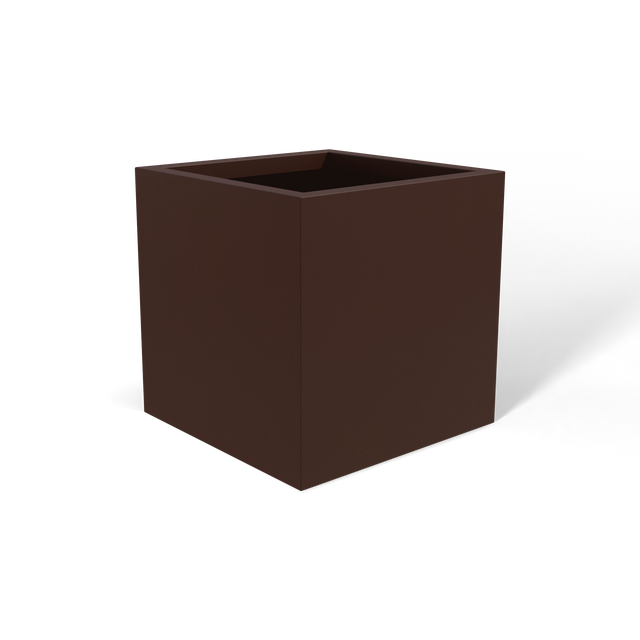 Monaco cube fiberglass planter in Matte Dark Brown, 7 × 7 × 7 in, studio render