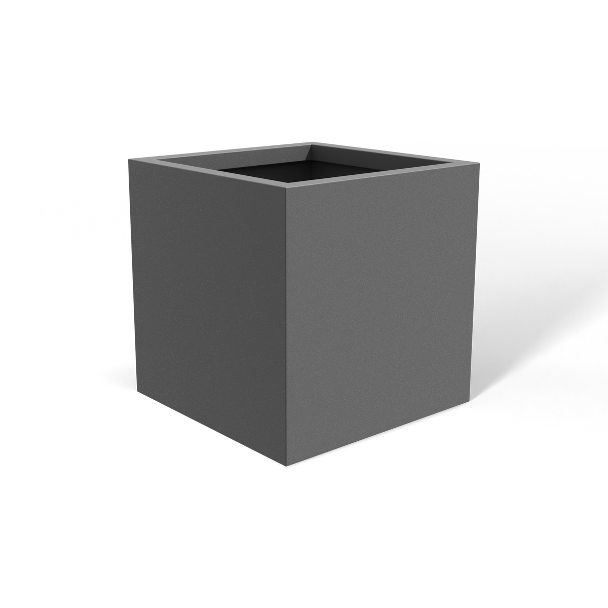 Monaco cube fiberglass planter in Matte Gunmetal, 7 × 7 × 7 in, studio render