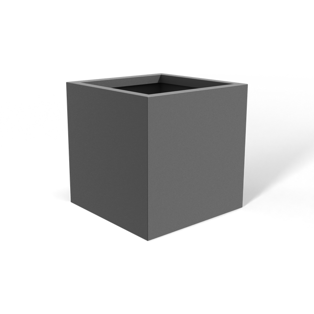 Monaco cube fiberglass planter in Matte Gunmetal, 7 × 7 × 7 in, studio render