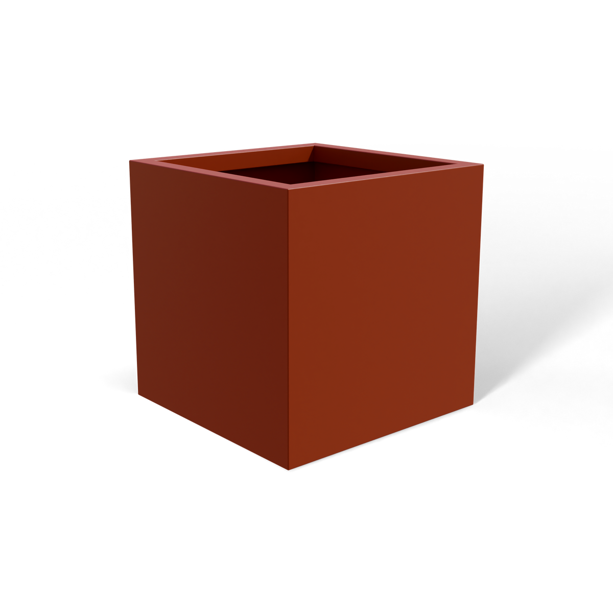 Monaco cube fiberglass planter in Matte Terra Cotta, 7 × 7 × 7 in, studio render