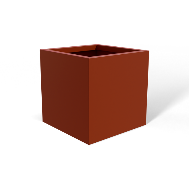Monaco cube fiberglass planter in Matte Terra Cotta, 7 × 7 × 7 in, studio render