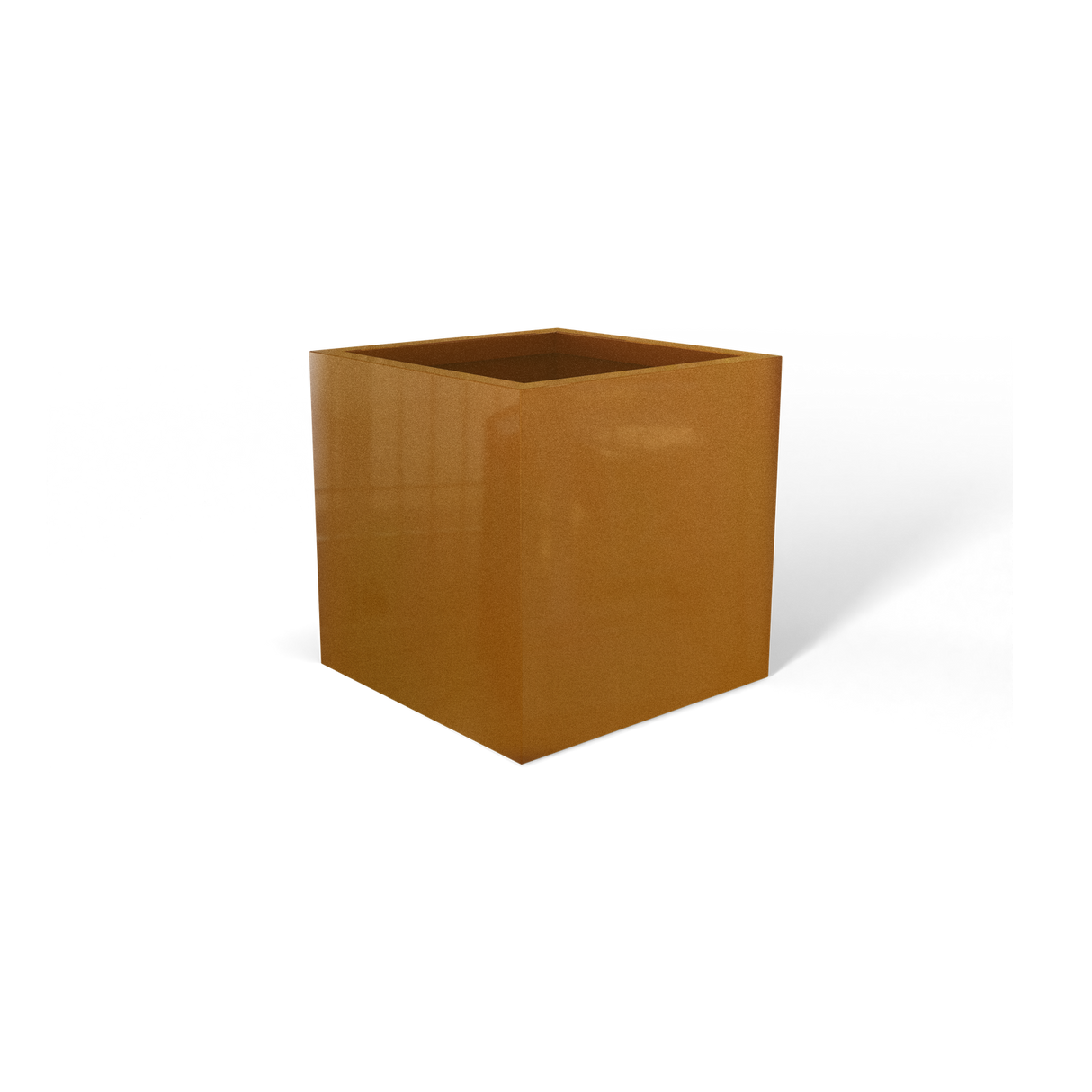 Monaco cube fiberglass planter in Metallic Bronze