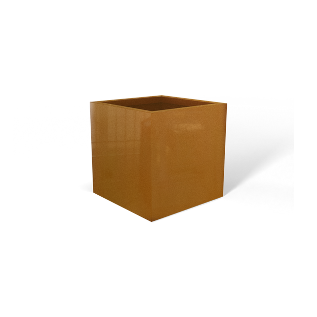 Monaco cube fiberglass planter in Metallic Bronze