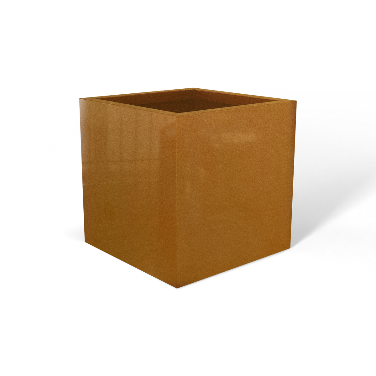 Monaco cube fiberglass planter in Metallic Bronze, 7 × 7 × 7 in, studio render