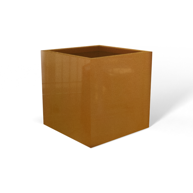 Monaco cube fiberglass planter in Metallic Bronze, 7 × 7 × 7 in, studio render