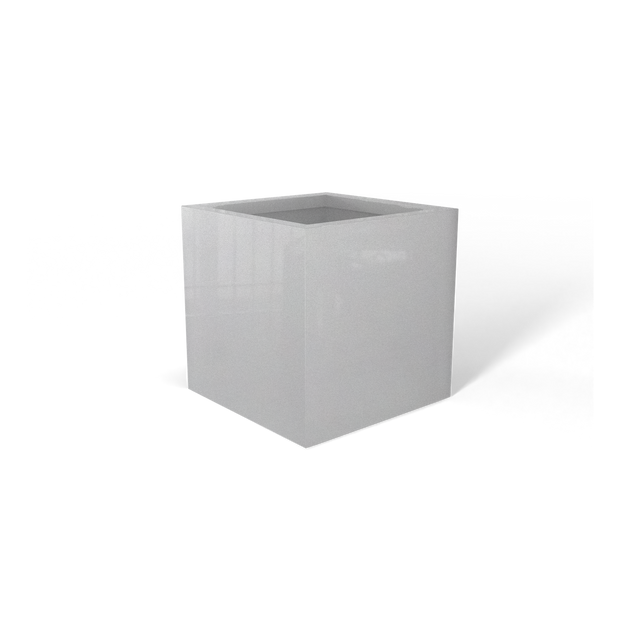 Monaco cube fiberglass planter in Metallic Silver