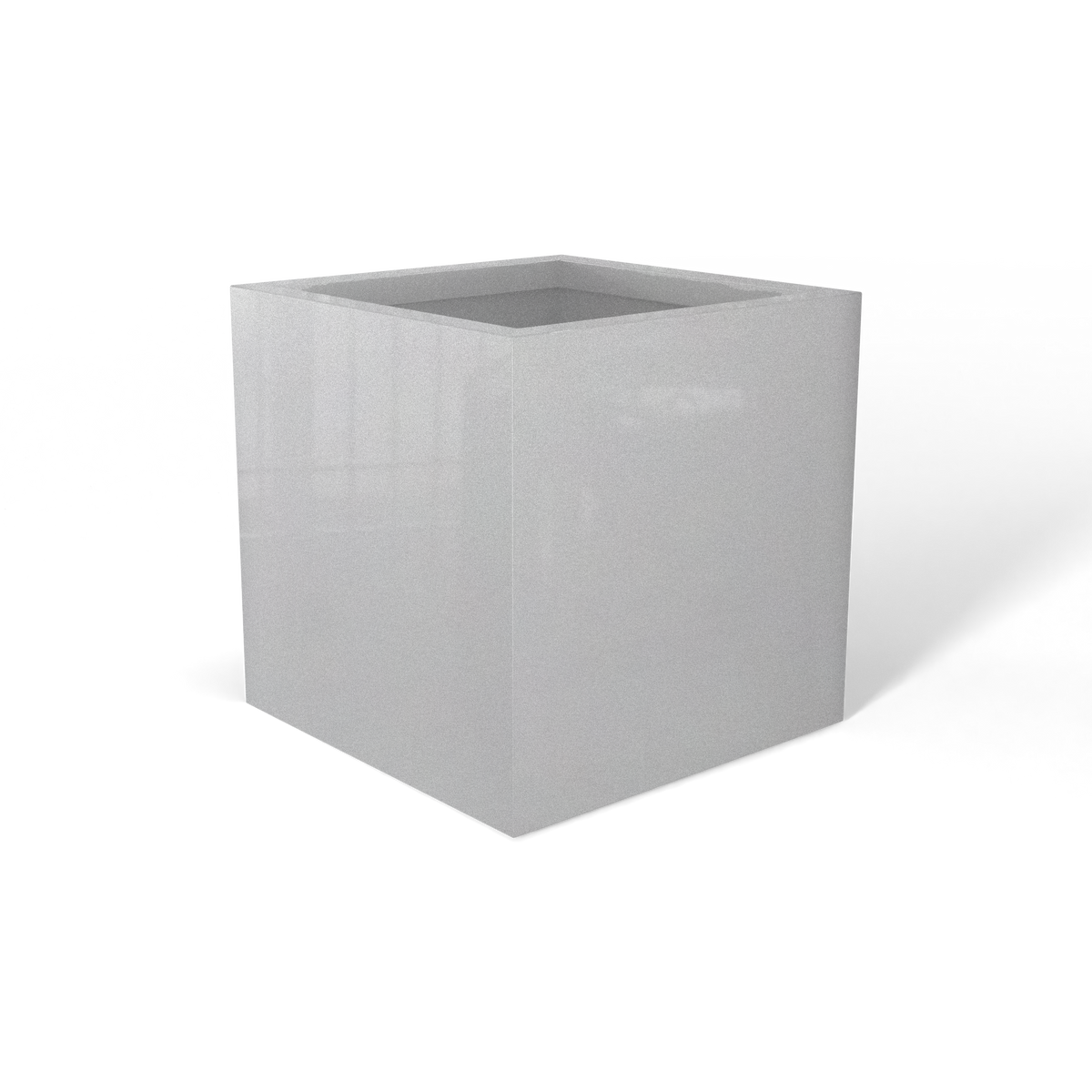 Monaco cube fiberglass planter in Metallic Silver, 7 × 7 × 7 in, studio render