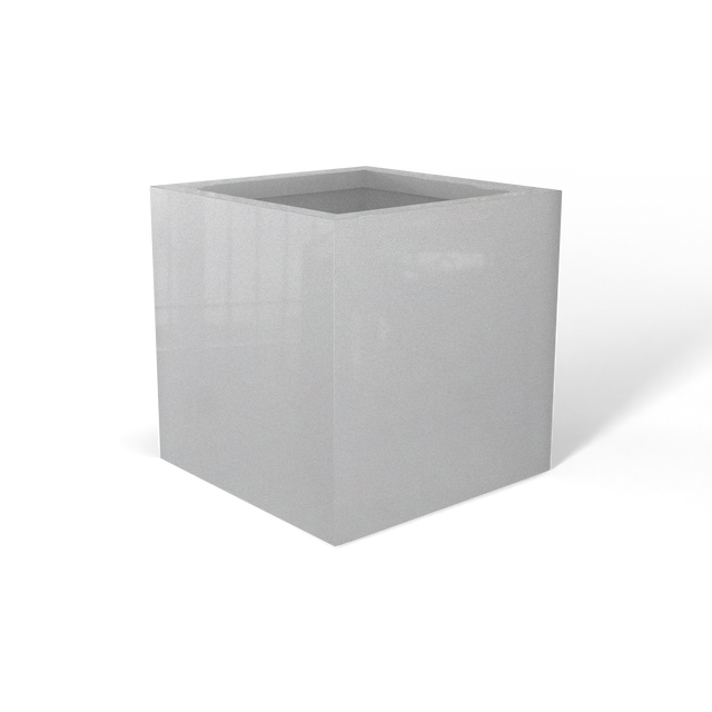 Monaco cube fiberglass planter in Metallic Silver, 7 × 7 × 7 in, studio render