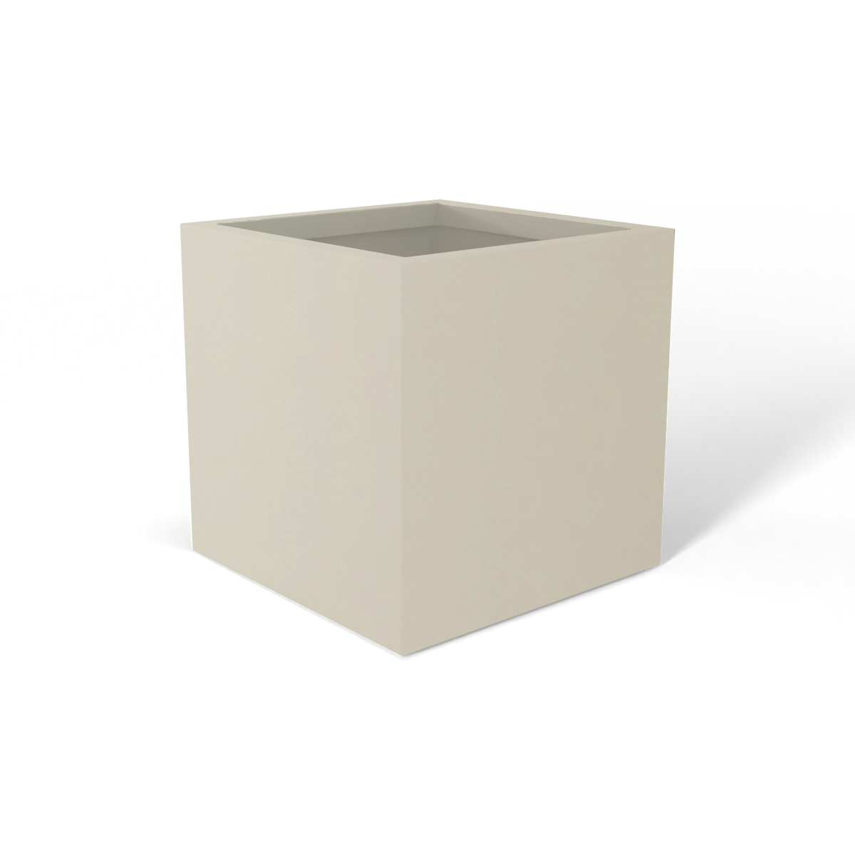 Monaco cube fiberglass planter in Satin Beige, 7 × 7 × 7 in, studio render