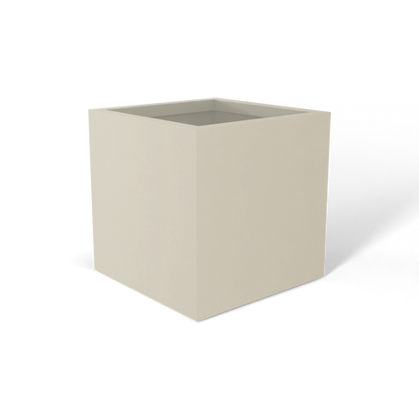 Monaco cube fiberglass planter in Satin Beige, 7 × 7 × 7 in, studio render