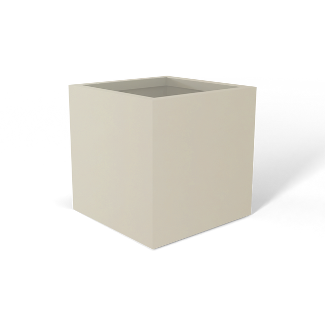 Monaco cube fiberglass planter in Satin Beige, 7 × 7 × 7 in, studio render