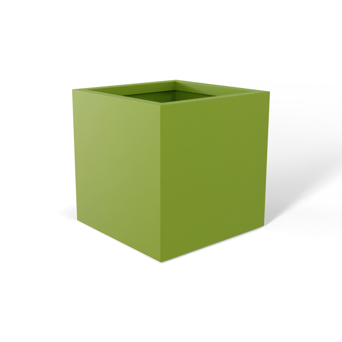 Monaco cube fiberglass planter in Satin Green, 7 × 7 × 7 in, studio render