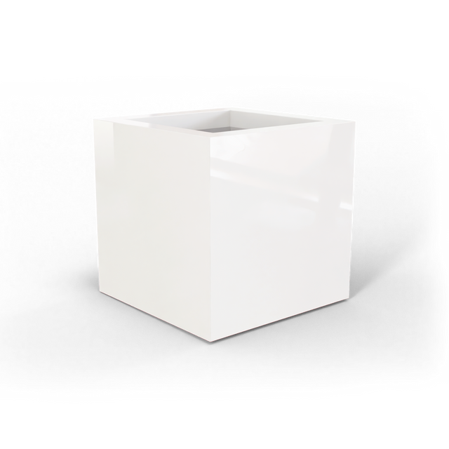 Montroy cube fiberglass planter in Gloss Bright White, studio render