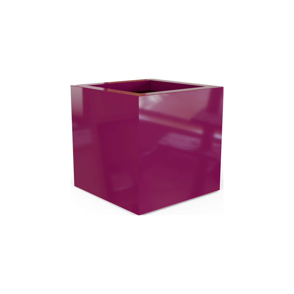 Montroy cube fiberglass planter in Gloss Eggplant