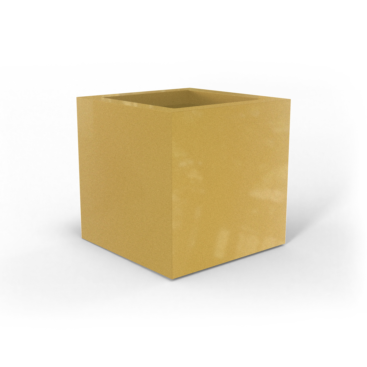 Montroy cube fiberglass planter in Gloss Metallic Gold, studio render