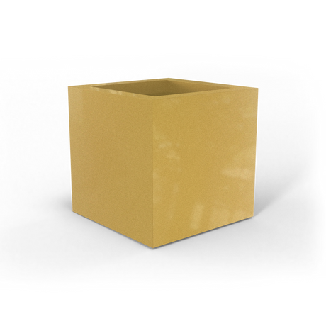 Montroy cube fiberglass planter in Gloss Metallic Gold, studio render