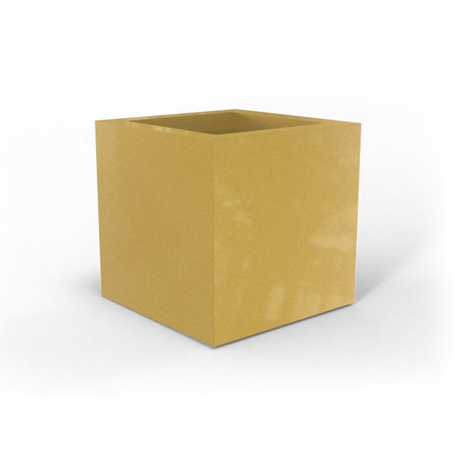 Montroy cube fiberglass planter in Gloss Metallic Gold, studio render