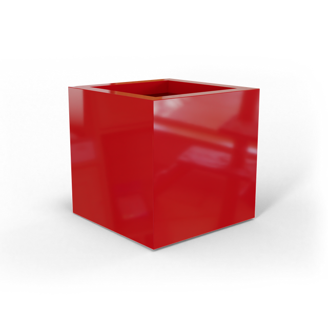 Montroy cube fiberglass planter in Gloss Red, studio render