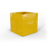 Montroy cube fiberglass planter in Gloss Saffron, studio render