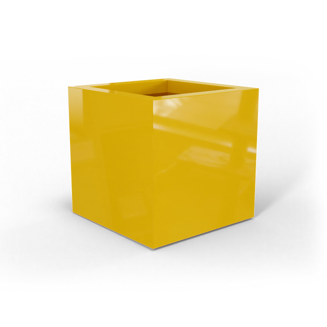 Montroy cube fiberglass planter in Gloss Saffron, studio render
