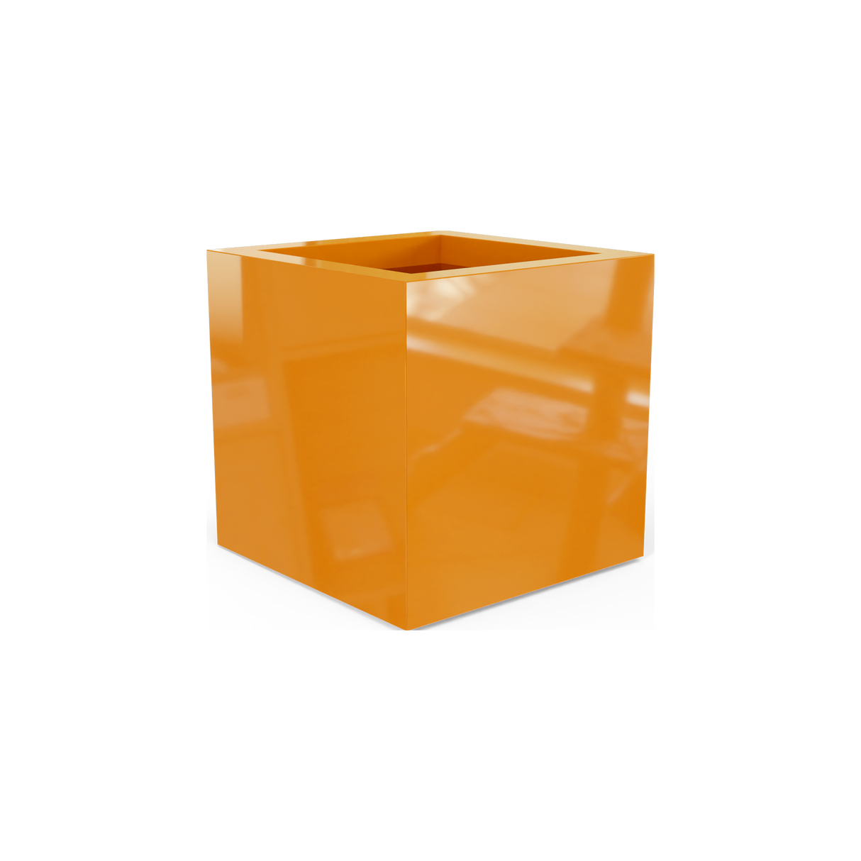 Montroy cube fiberglass planter in Gloss Tangerine