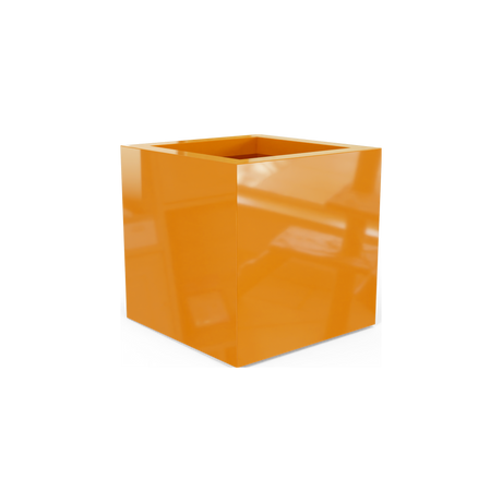 Montroy cube fiberglass planter in Gloss Tangerine