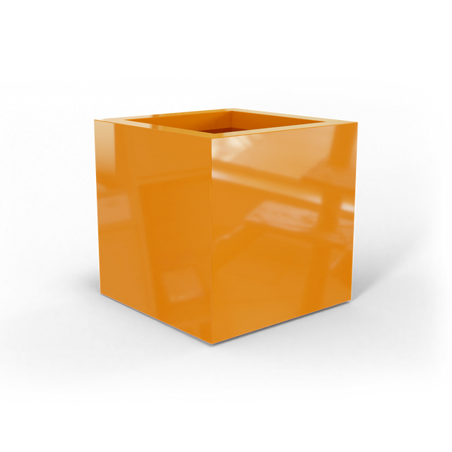 Montroy cube fiberglass planter in Gloss Tangerine, studio render