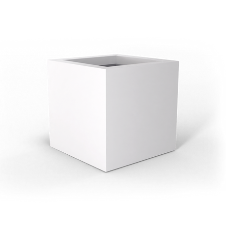 Montroy cube fiberglass planter in Matte Bright White, studio render