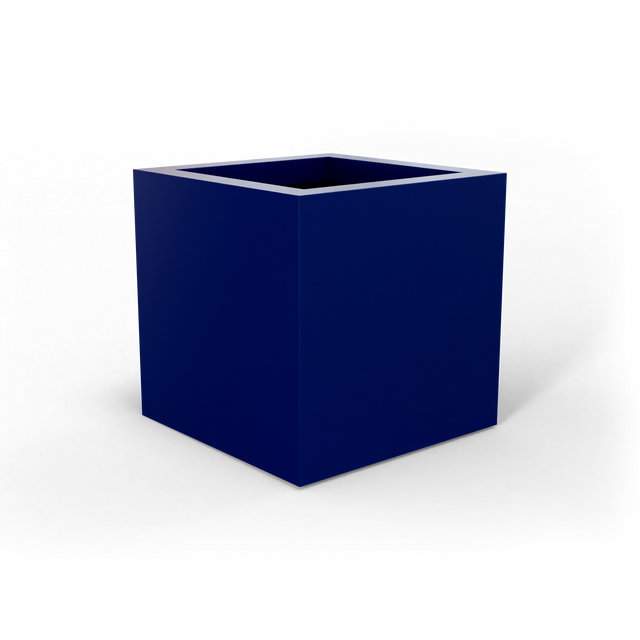 Montroy cube fiberglass planter in Matte Cobalt Blue, studio render
