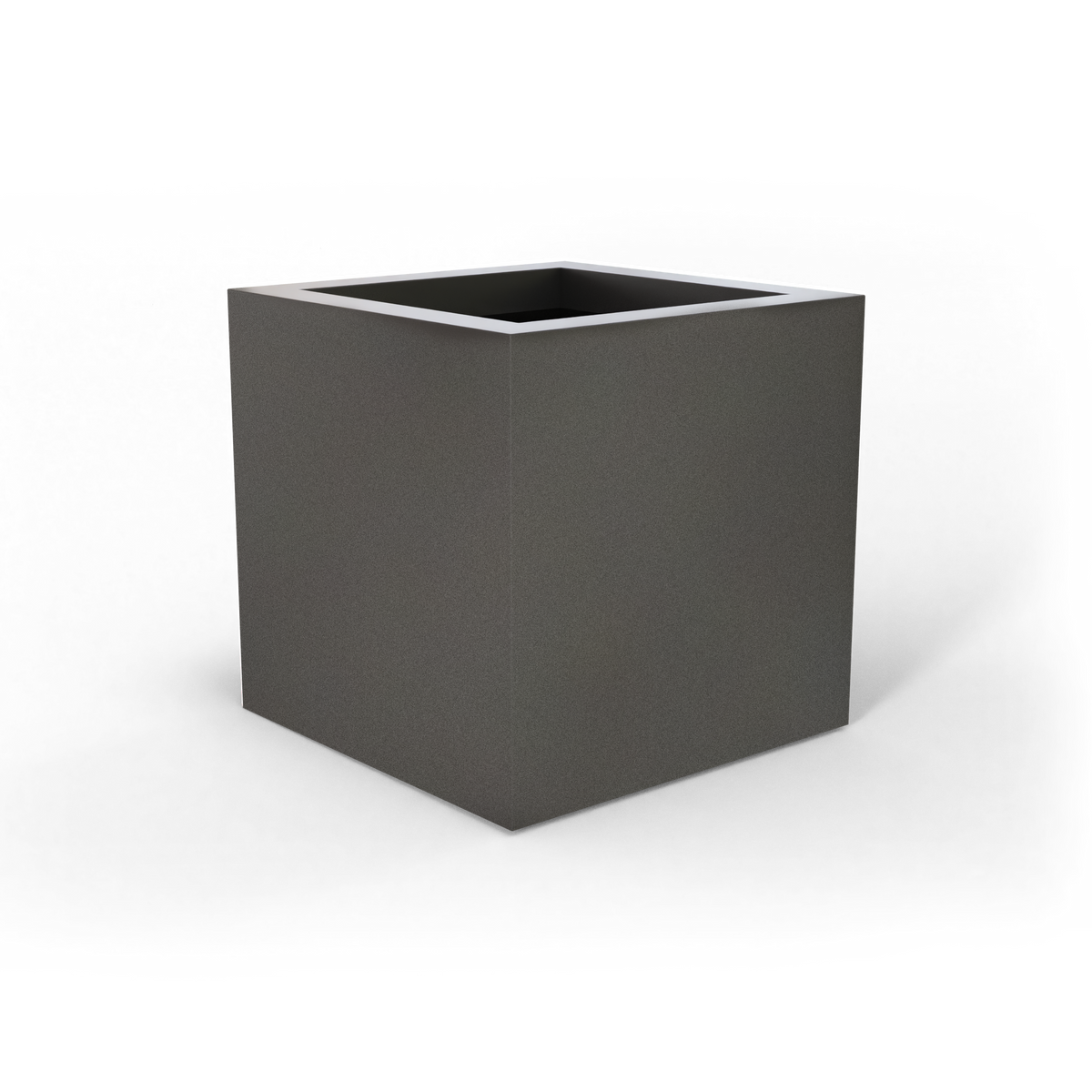 Montroy cube fiberglass planter in Matte Gunmetal, studio render