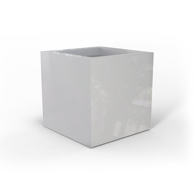 Montroy cube fiberglass planter in Metallic Silver, studio render