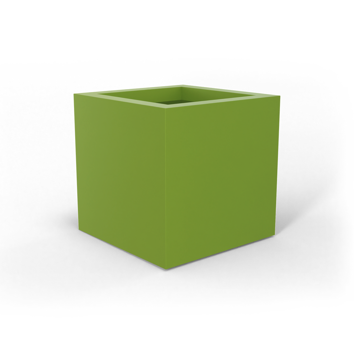 Montroy cube fiberglass planter in Satin Green, studio render