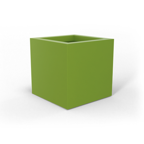 Montroy cube fiberglass planter in Satin Green, studio render