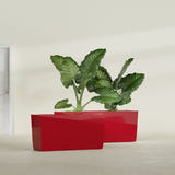 Panama tapered fiberglass planter in Gloss Red, 36"L × 12"D × 18"H, shown empty