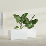 Panama tapered fiberglass planter in Gloss Bright White, 36"L × 12"D × 18"H, shown empty